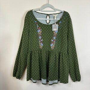 Matilda Jane Green Embroidered Boho Top Women's XXL